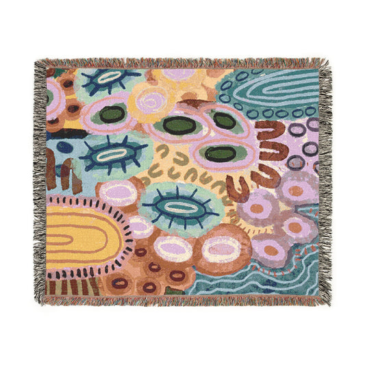 Aboriginal Art | Yarning | 100% cotton Cozy Woven Blanket