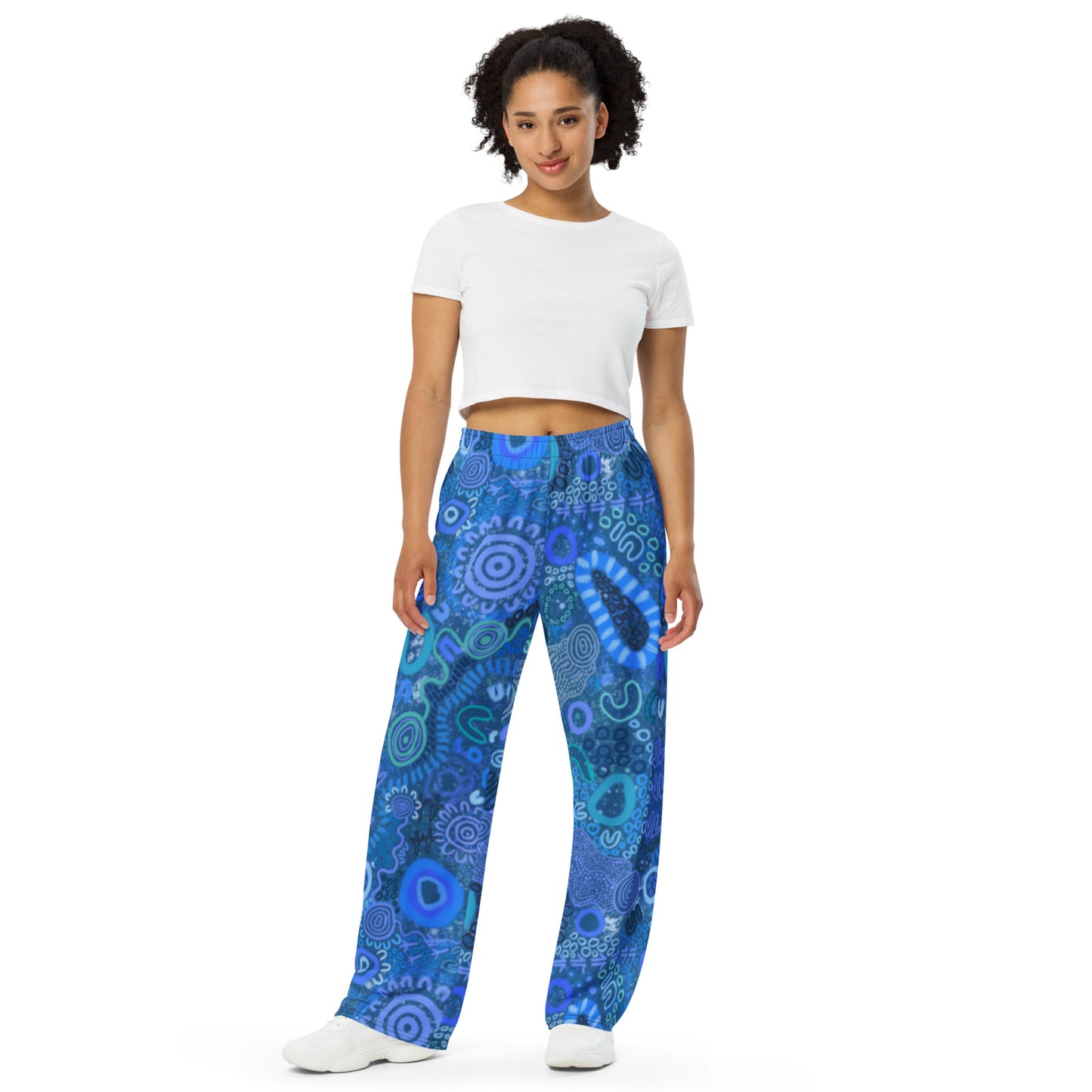Aboriginal Art | Sapphire | Unisex Wide-leg Pants