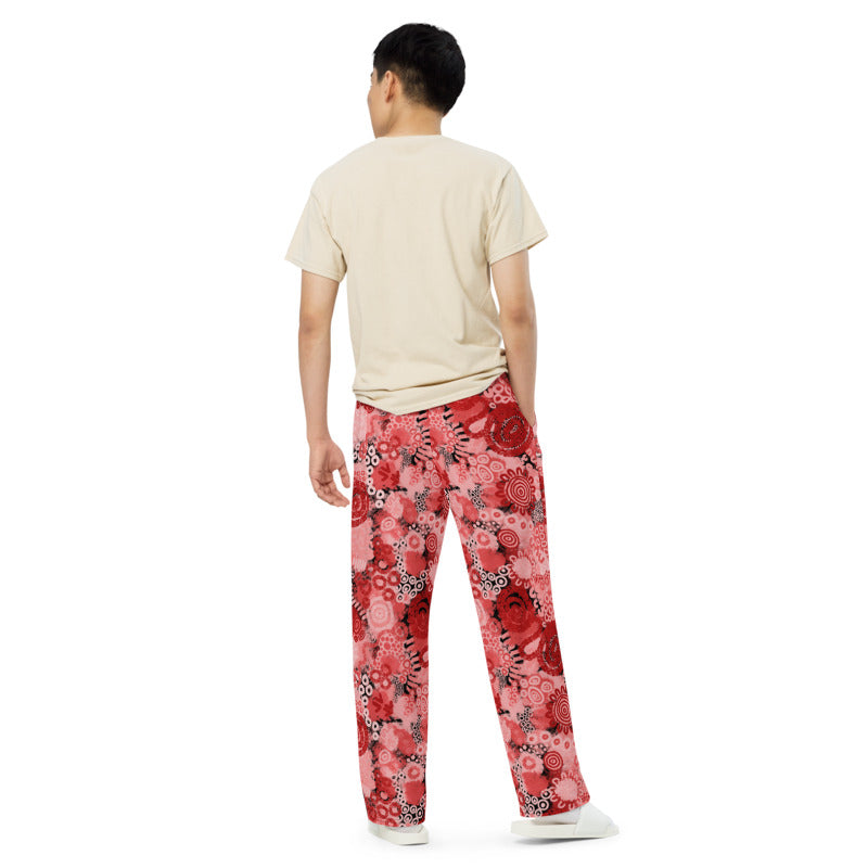 Aboriginal Art | Red Ochre | Unisex Wide-leg Pants