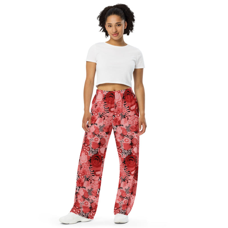 Aboriginal Art | Red Ochre | Unisex Wide-leg Pants
