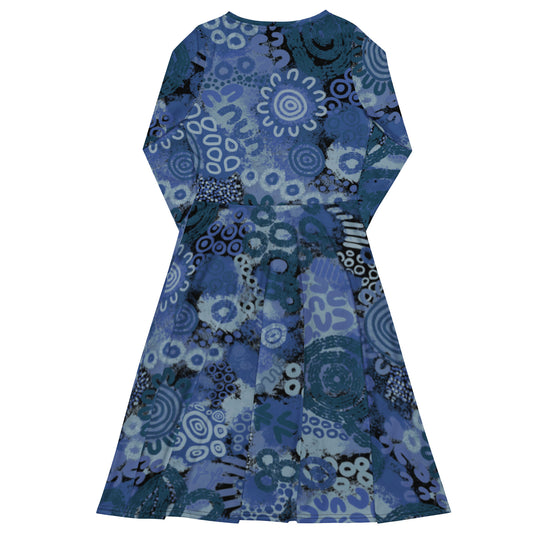 Aboriginal Art | Waterways | Long Sleeve Midi Dress