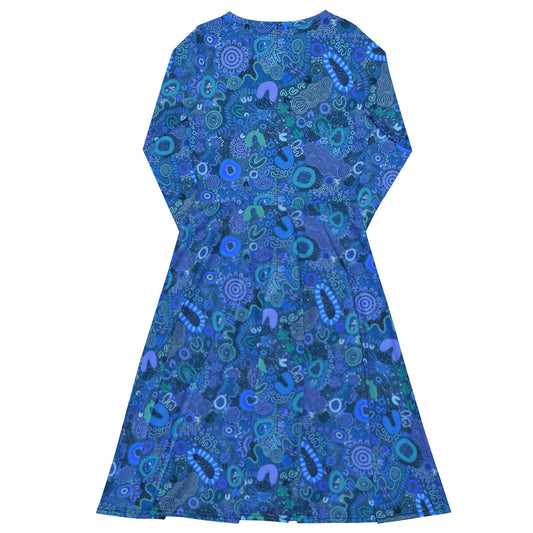 Aboriginal Art | Sapphire | Long Sleeve Midi Dress