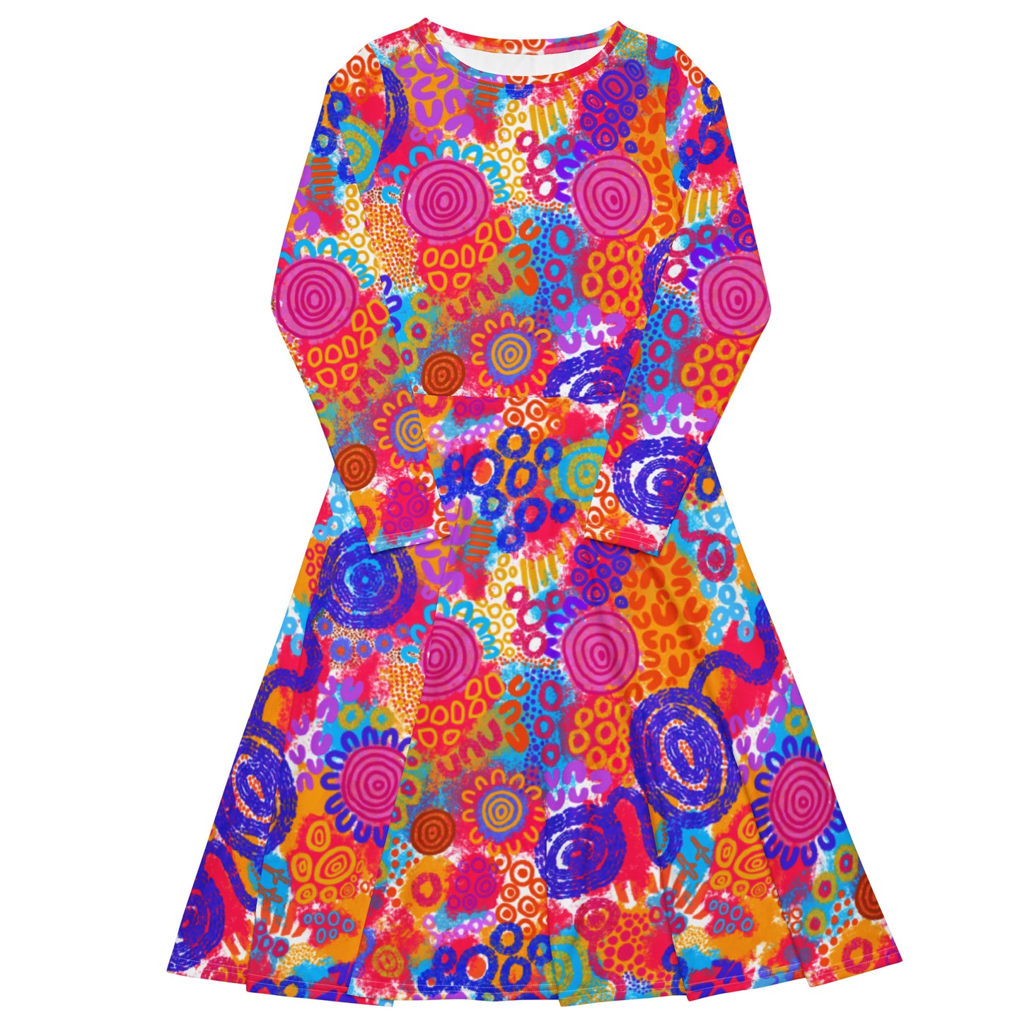 Aboriginal Art | Technicolour | Long Sleeve Midi Dress