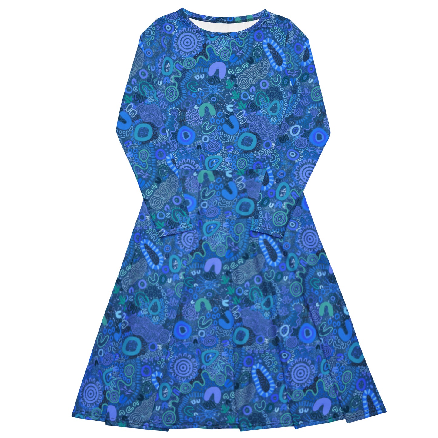 Aboriginal Art | Sapphire | Long Sleeve Midi Dress