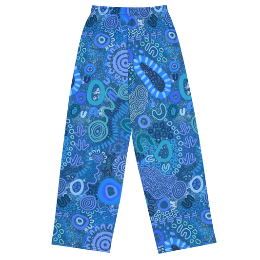 Aboriginal Art | Sapphire | Unisex Wide-leg Pants