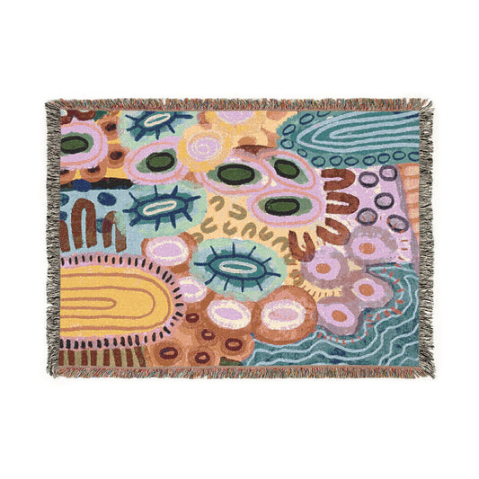 Aboriginal Art | Yarning | 100% cotton Cozy Woven Blanket  