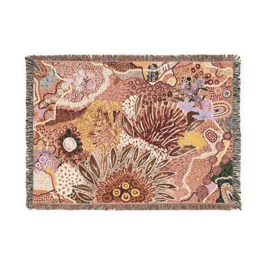 Aboriginal Art | Beautiful Native Flowers | 100% cotton Cozy Woven Blanket  