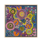 Brighter Skies framed original Aboriginal acrylic painting by Aléjandro Lauren, 30 x 30 cm, with colourful floral and circular patterns