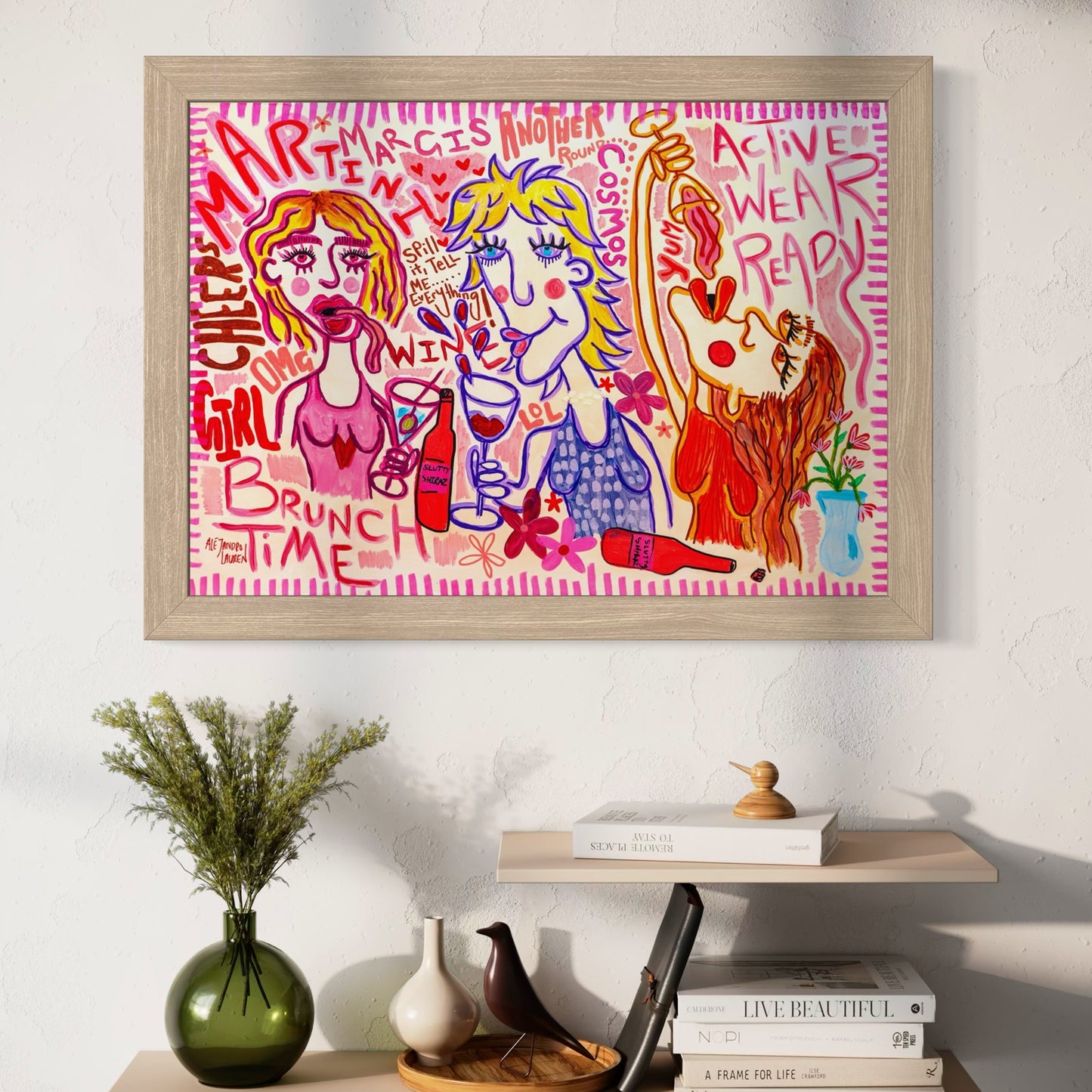 Brunch Time Baddies colourful framed art print by Alejandro Lauren