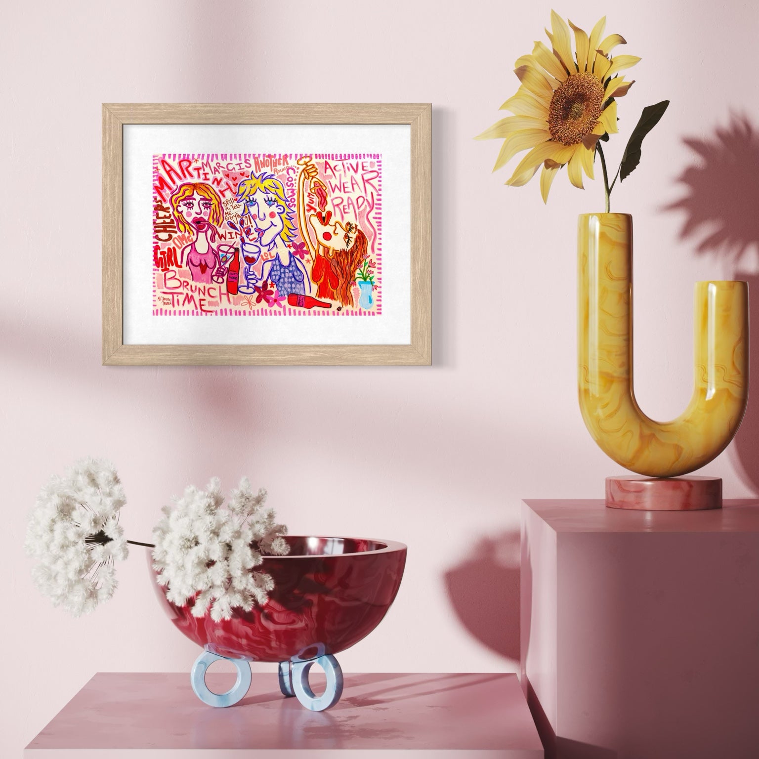 Brunch Time Baddies art print styled in home by Alejandro Lauren