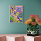 City Lights framed 30 x 40 cm Aboriginal original painting by Aléjandro Lauren displayed on a teal wall