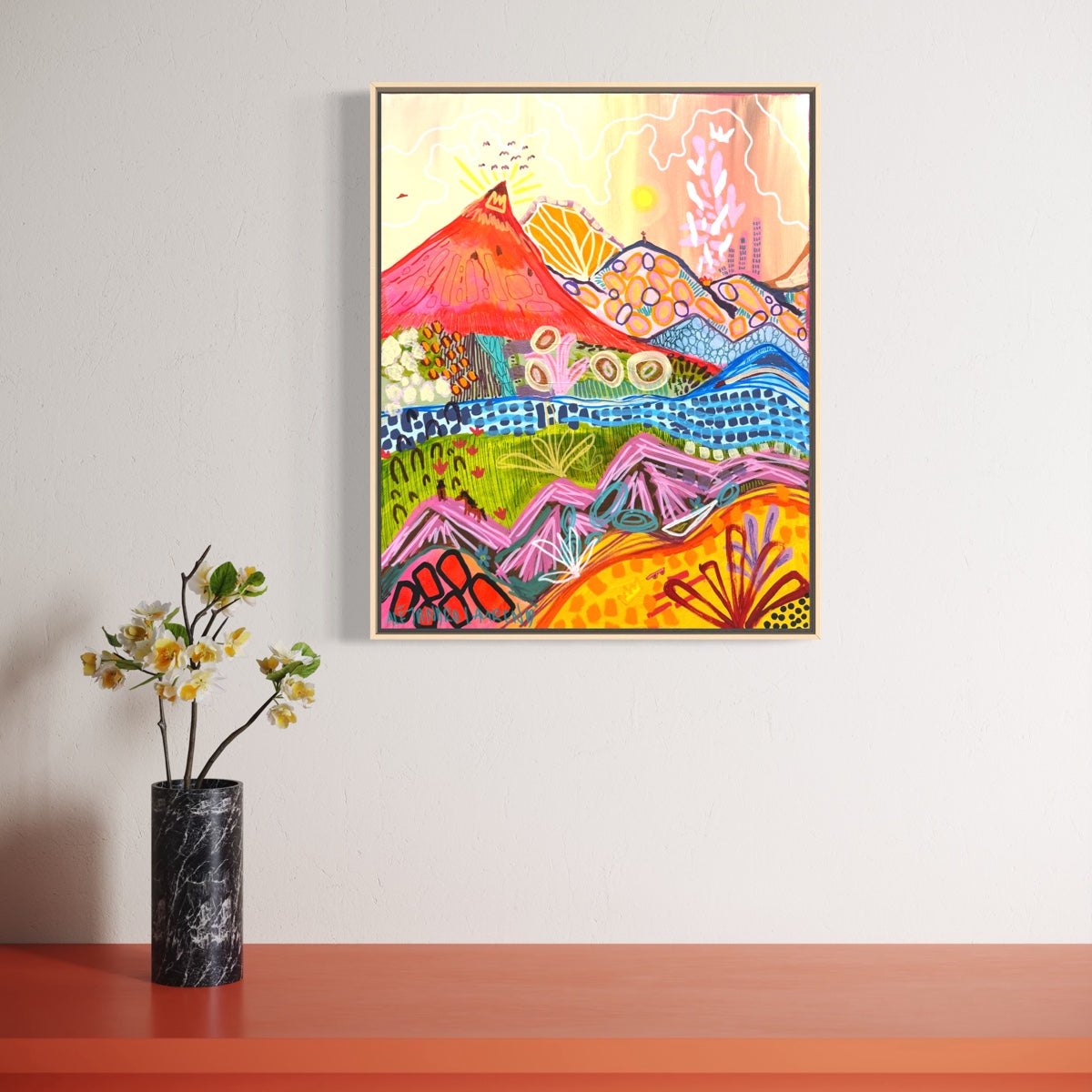 Crown in Sight original painting displayed in a styled room